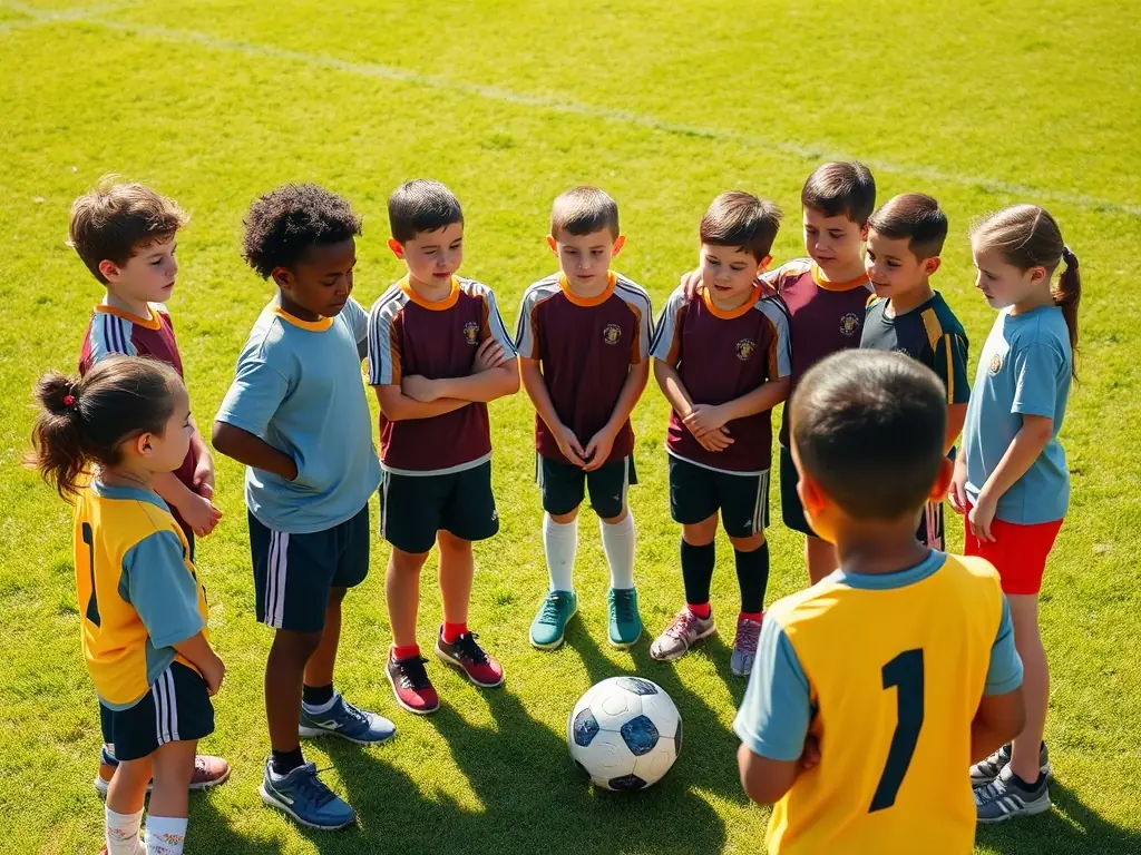 A dynamic image showing a group of children learning the basics of Boule Lyonnaise, with a coach providing guidance and encouragement, set against a backdrop of a well-maintained playing field.